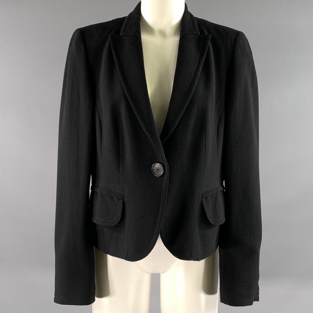 AKRIS Size 12 Black Wool Elastane Single Button Jacket